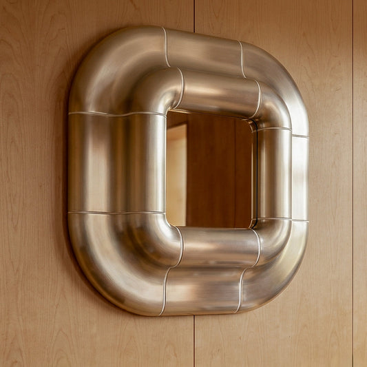 Lolo Mirror Steel Finish on wooden wall