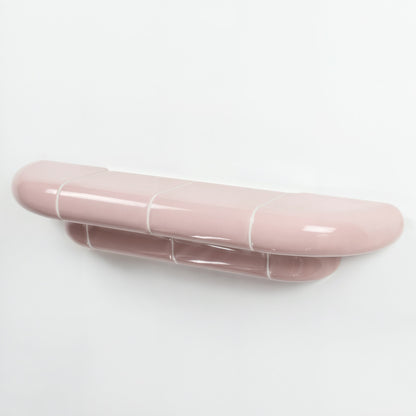 Orbi floating wall shelf in glossy Blush Pink finish, handcrafted in Spain.