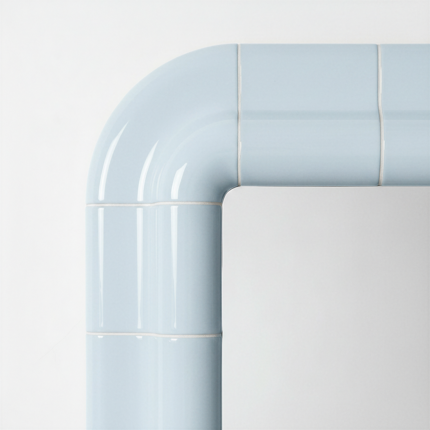Close-up detail of the Ice Blue ceramic-look frame showing the joint lines and glossy surface.