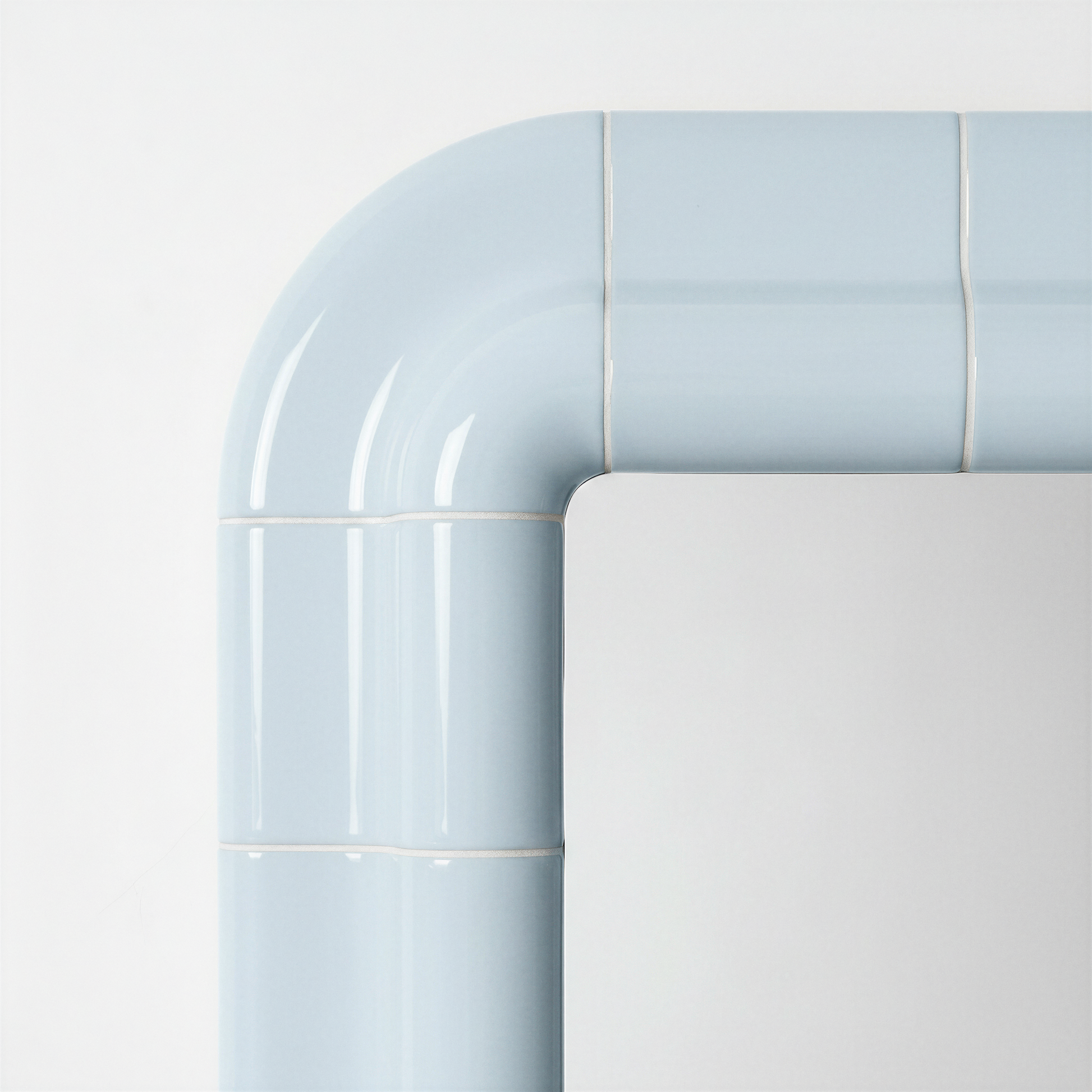 Close-up detail of the Ice Blue ceramic-look frame showing the joint lines and glossy surface.