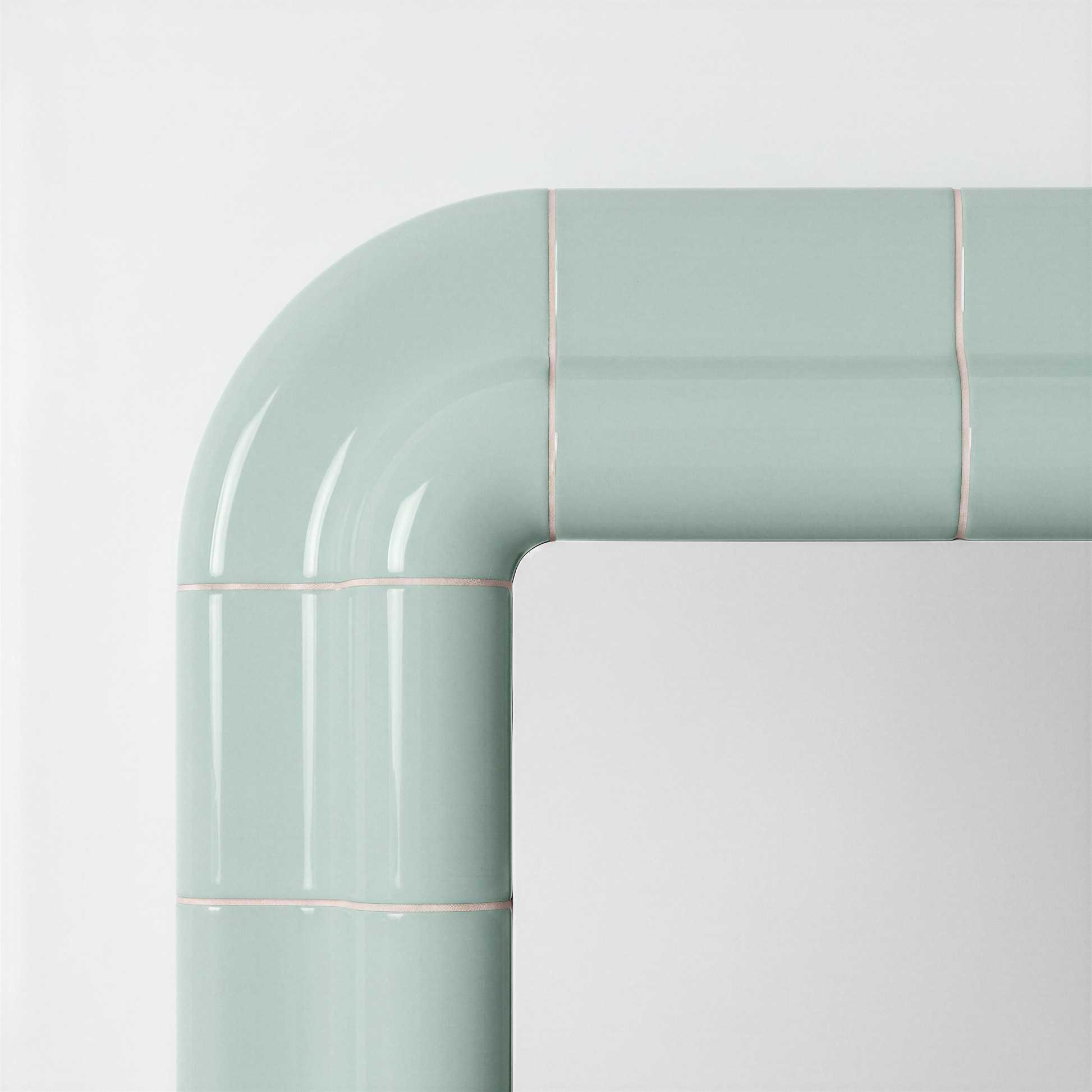 Close-up detail of the Soft Mint ceramic-look frame showing the curved corner and glossy finish.