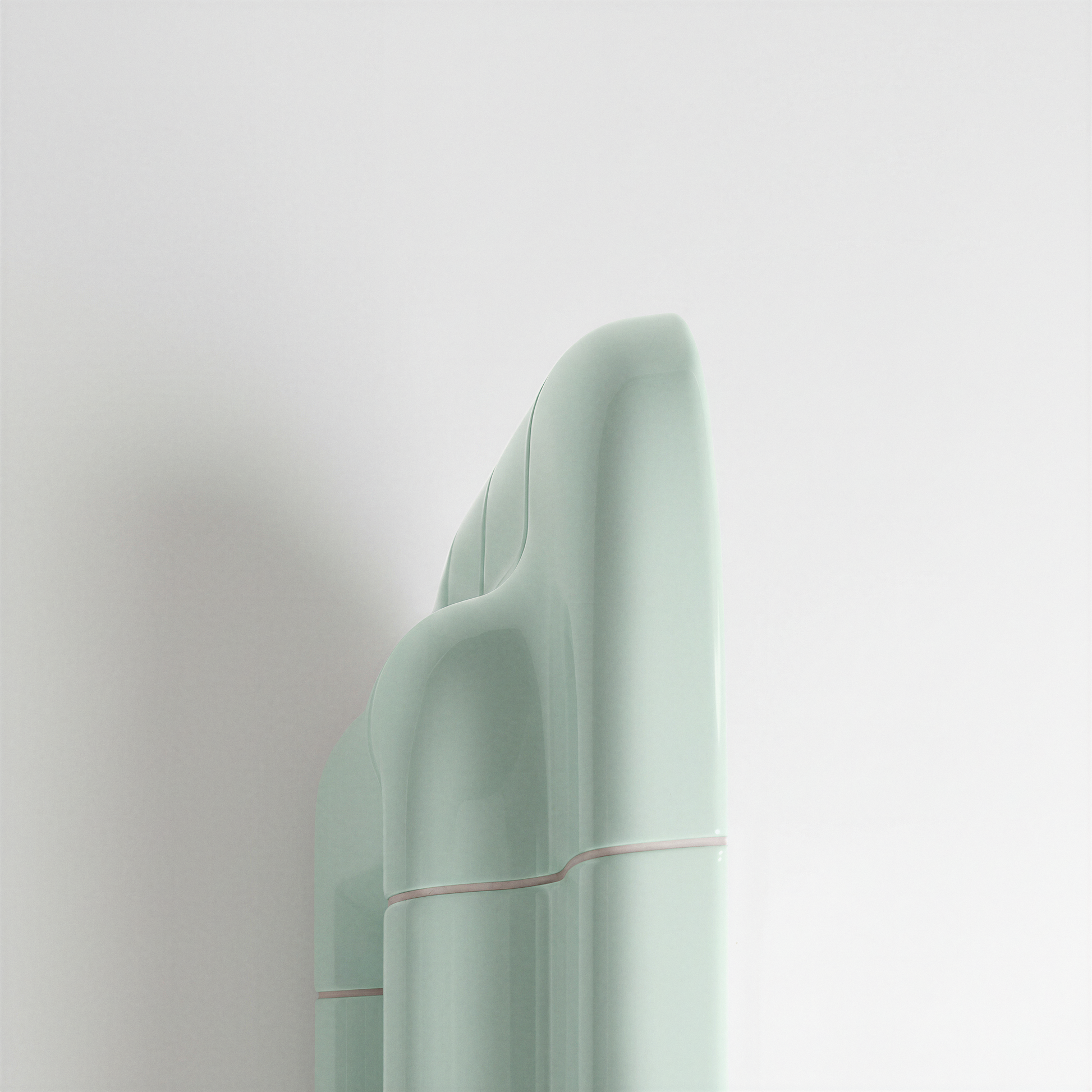 Close-up side detail of the Soft Mint ceramic-look mirror frame.