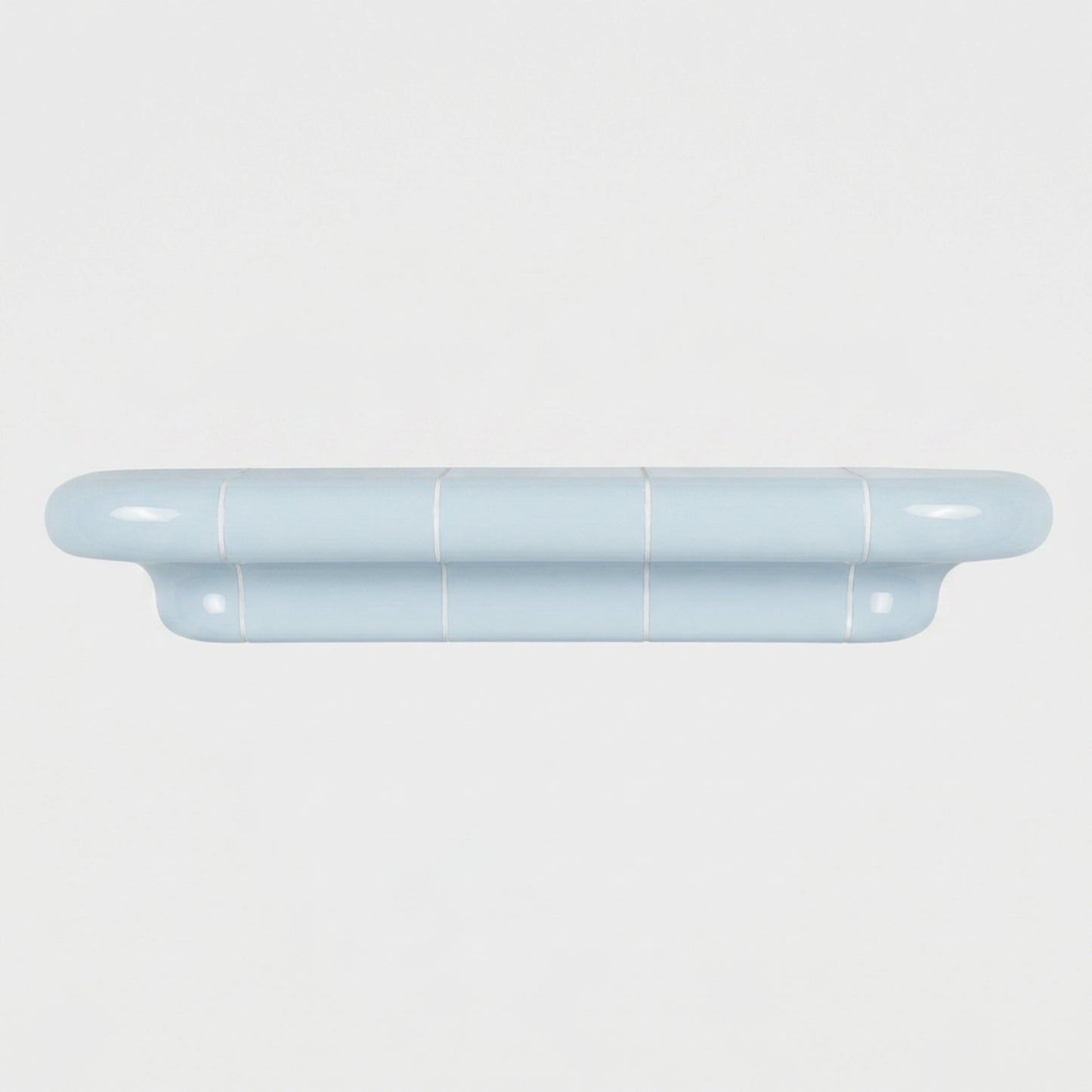 Orbi L floating wall shelf in glossy Ice Blue for contemporary interiors.