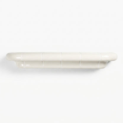 Orbi floating shelf L in glossy Off-White finish, contemporary modular wall shelf.