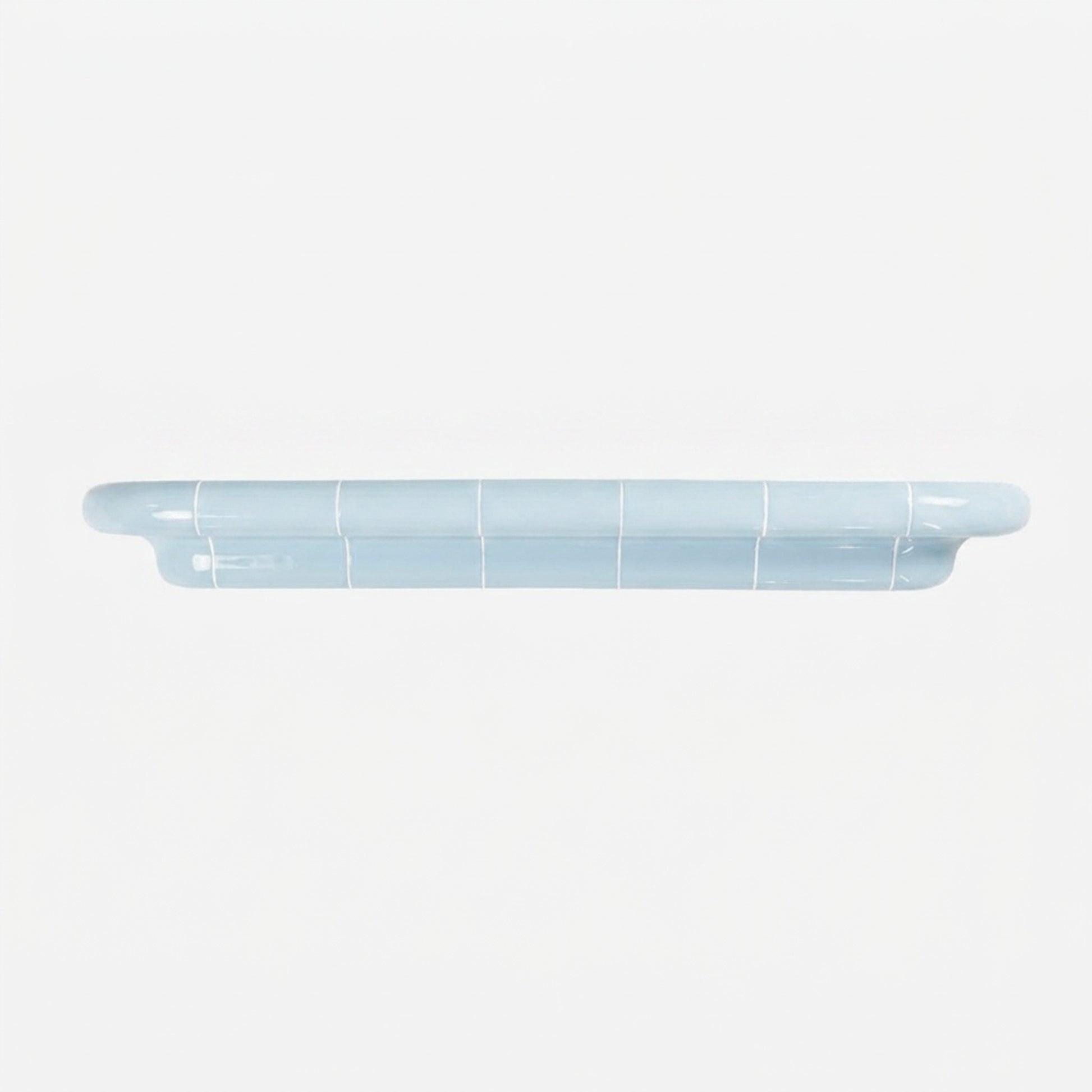 Orbi XXL floating shelf in glossy Ice Blue, extra-long modular wall shelf.