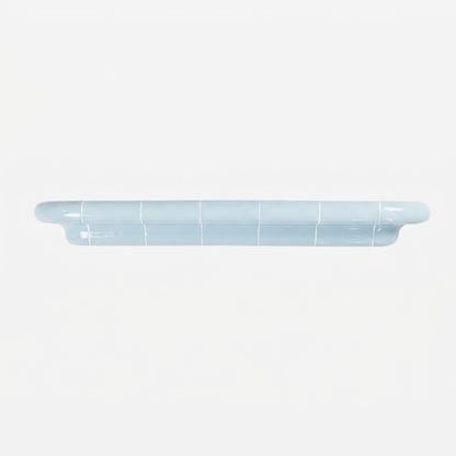 Orbi XXL floating shelf in glossy Ice Blue, extra-long modular wall shelf.