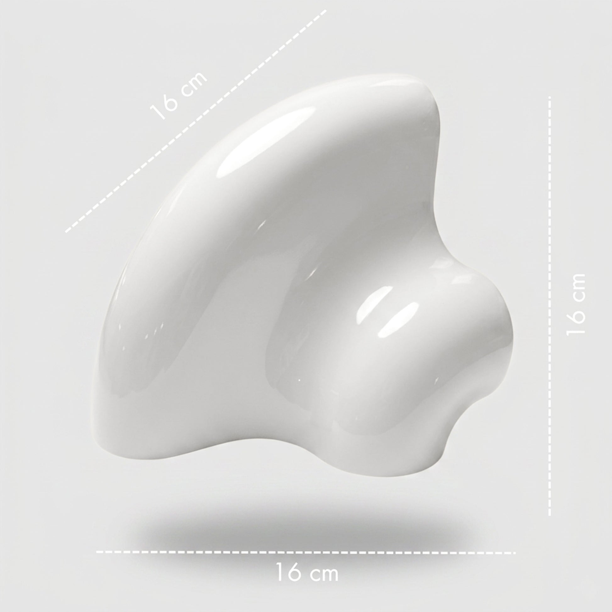 Orbi Corner Module in glossy Off-White, handcrafted modular shelf component measuring 16 × 16 × 16 cm.