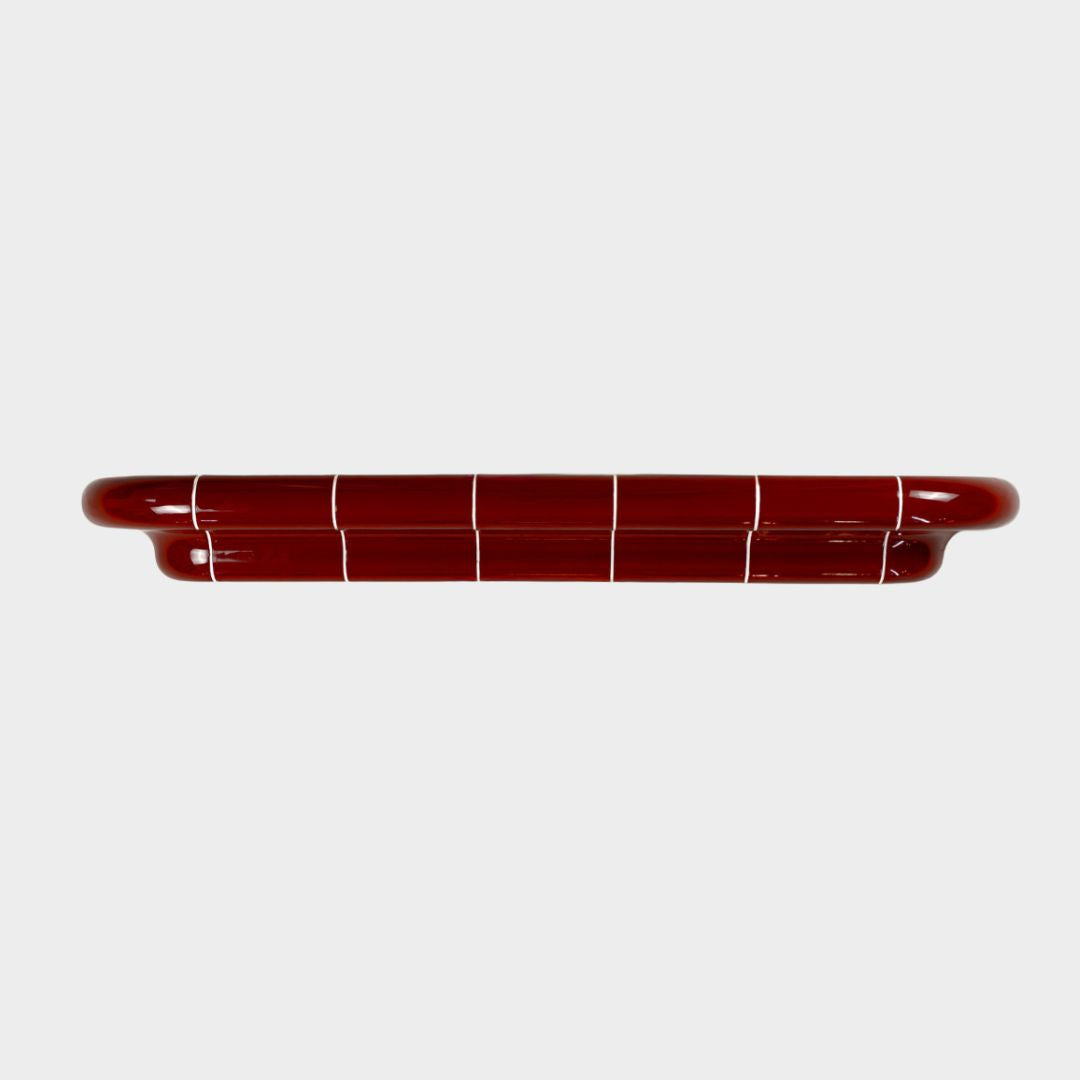 Orbi XXL extra-long floating shelf in glossy Deep Burgundy, modular handcrafted designer shelf.