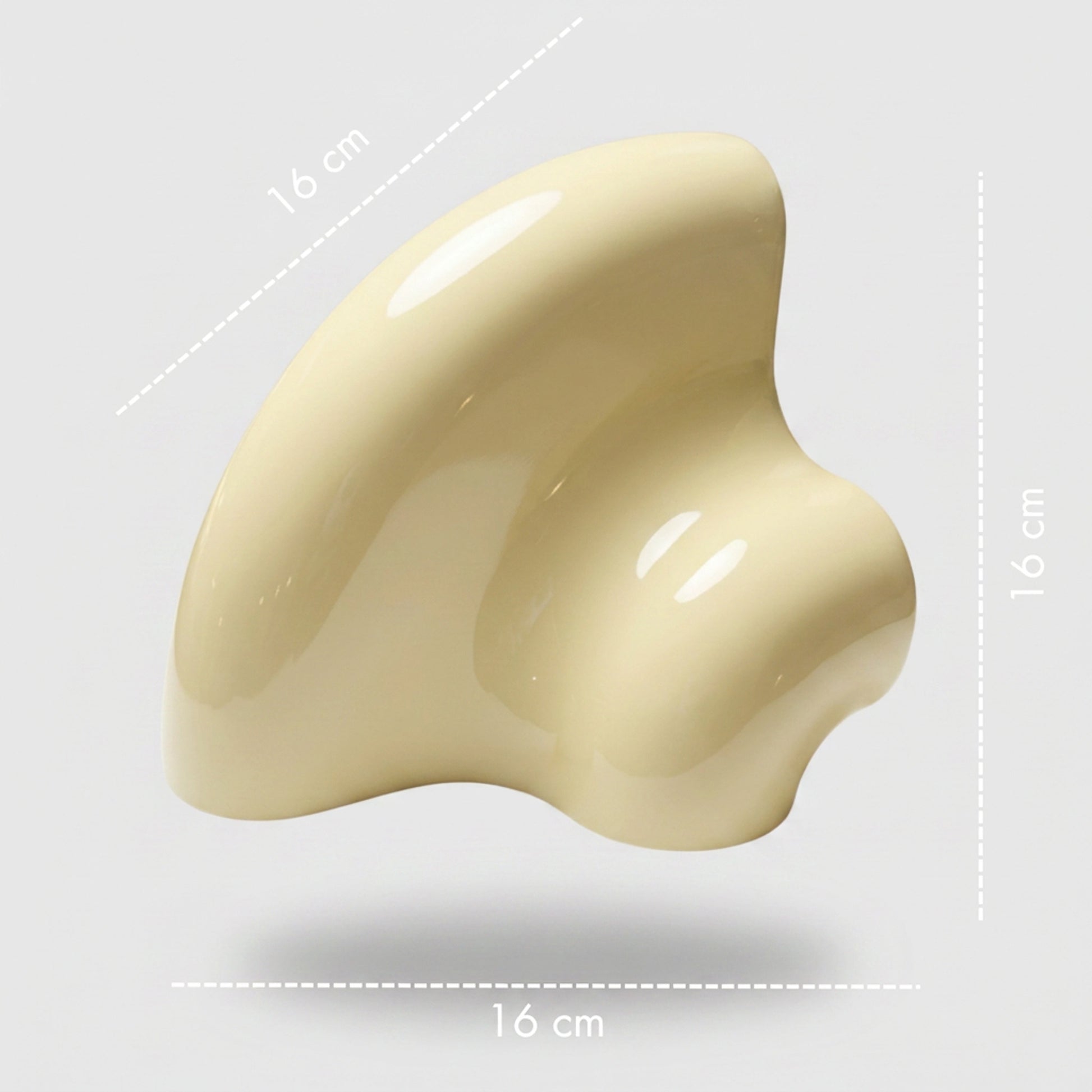 Orbi Corner Module in glossy Soft Butter, ceramic-inspired modular shelf element with dimensions of 16 × 16 × 16 cm.