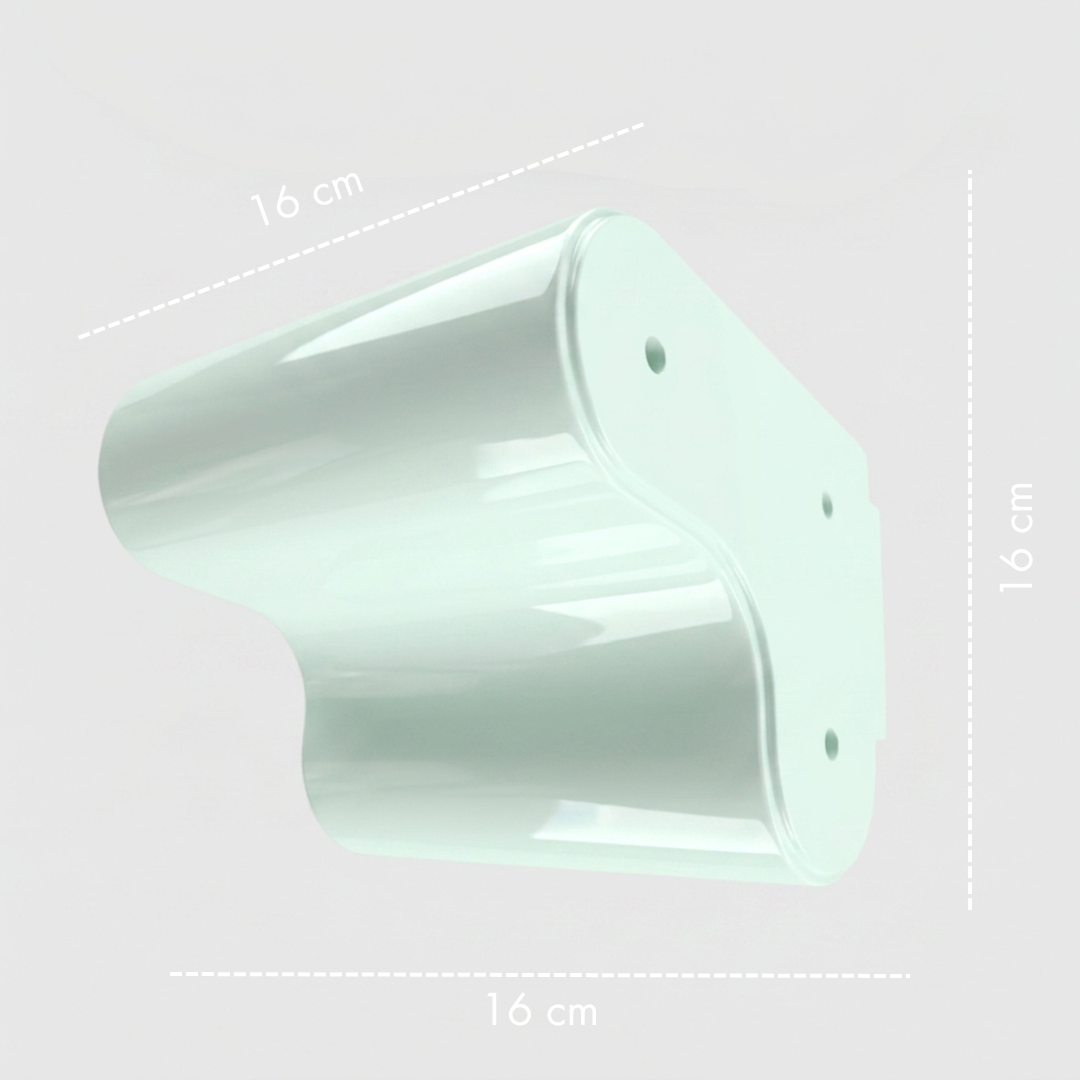 Orbi Side Module in glossy Pastel Mint, modular wall shelf component with dimensions of 16 × 16 × 16 cm.