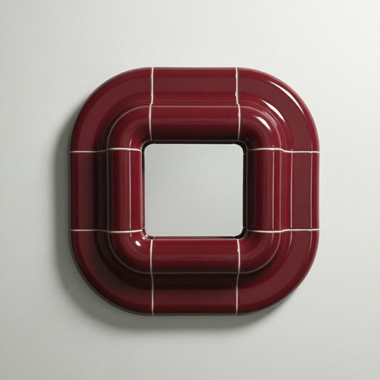 Lolo deep burgundy high-gloss ceramic wall mirror frame front view by Tilecito.