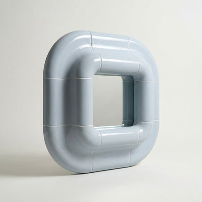 Side view of Lolo mirror in Ice Blue by Tilecito, showing 13.5 cm depth and thick rounded tile-inspired frame