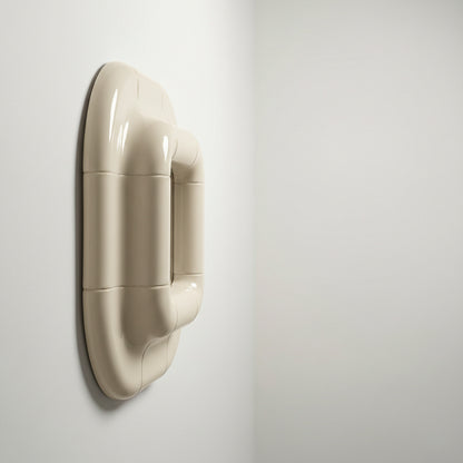 Side view of Lolo mirror in Off-White by Tilecito, showing 13.5 cm depth and thick rounded frame with high-gloss finish