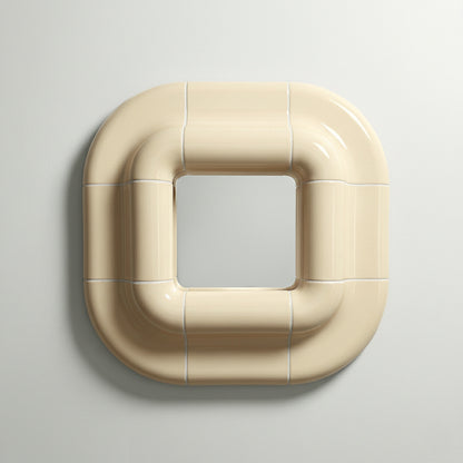 Lolo ceramic wall mirror in Soft Butter by Tilecito, square sculptural mirror with rounded ceramic tile frame, front view