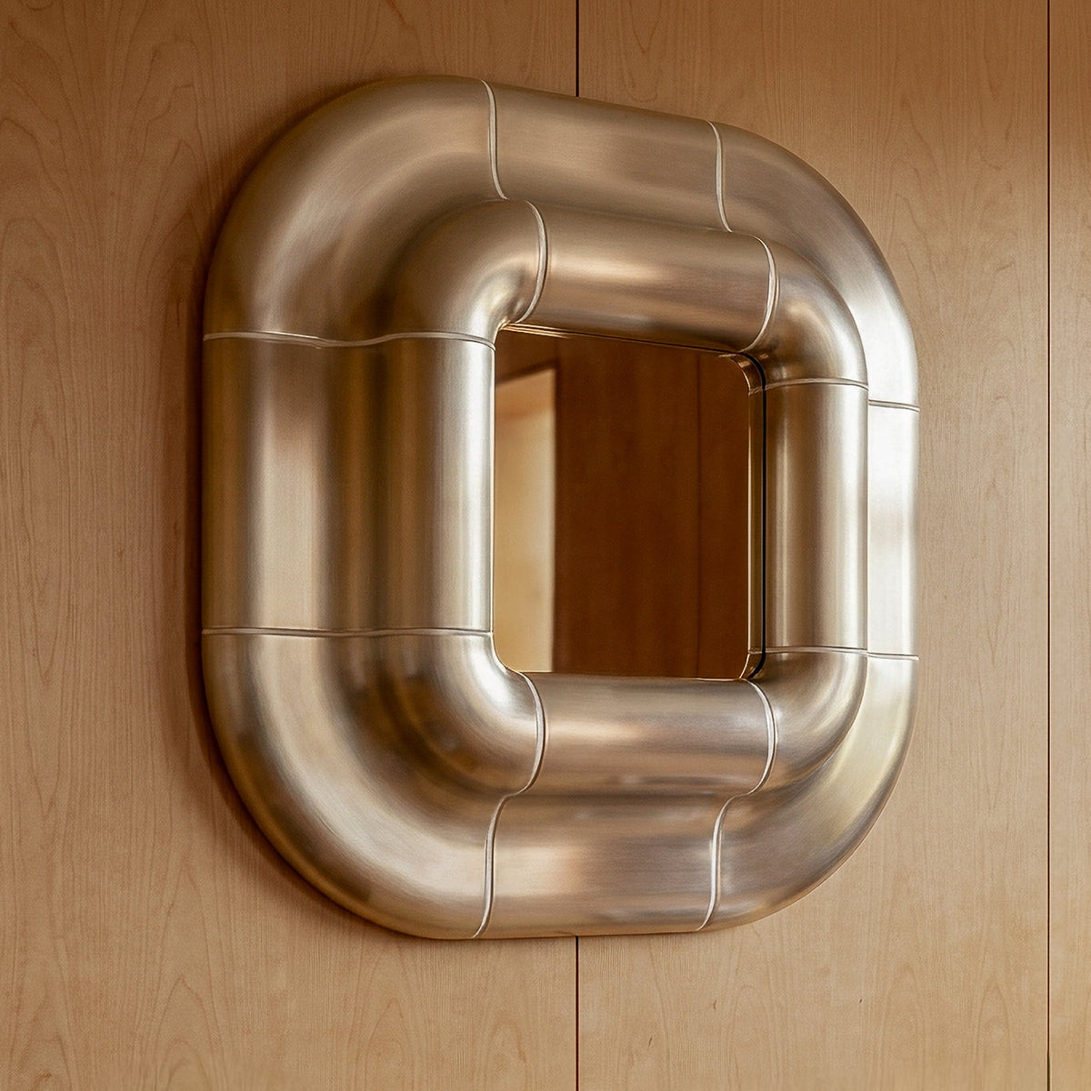 Lolo Mirror Steel Finish on wooden wall