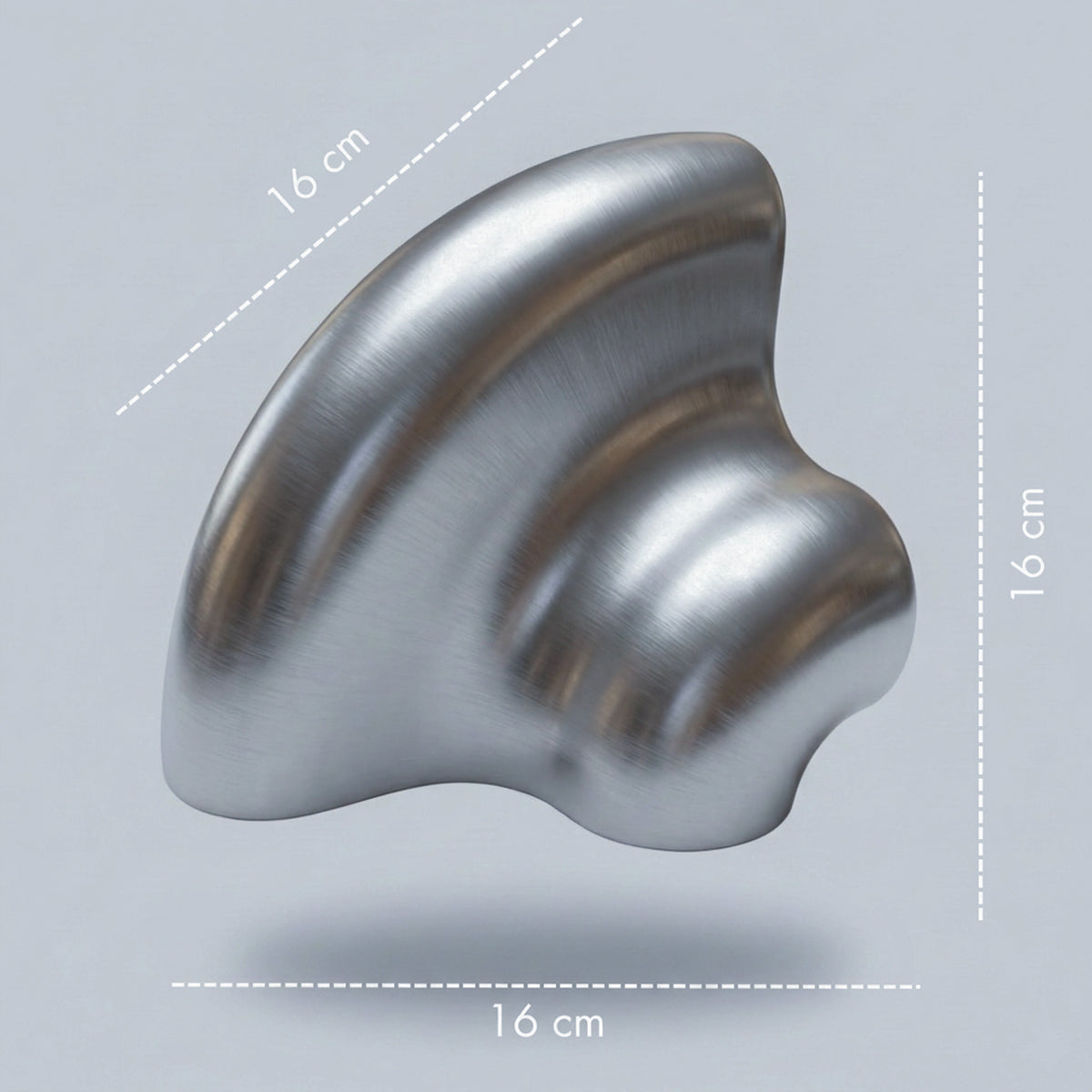 Orbi rounded end module in Steelcito finish with dimensions, 16 cm